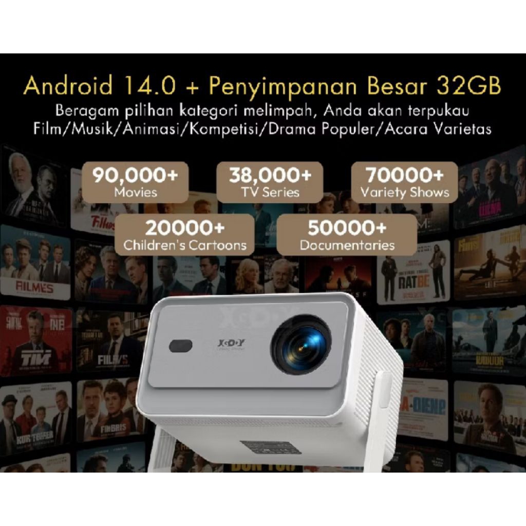 Proyektor Android 14 Smart Projector 32GB Wifi Bluetooth HDMI Mini Portable HD LED Home Theater Proy