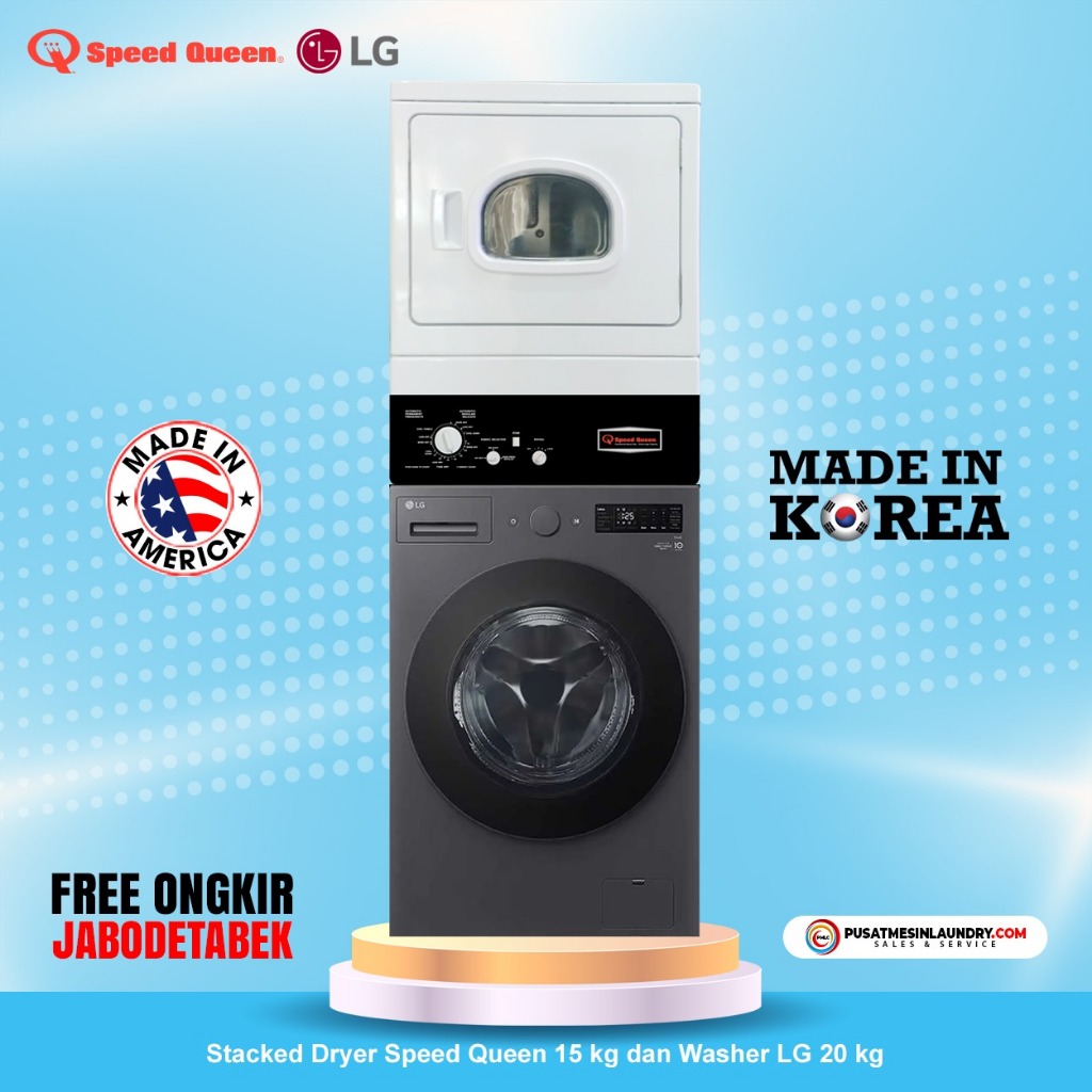 LG Mix Stack Mesin Cuci 20kg & Mesin Pengering 15kg Gas SPG20SN
