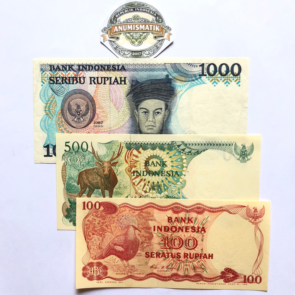 Uang Kertas Kuno 100 - 1000 Rupiah Era 80an Lengkap Goura Victoria, Kijang, Sisingamangaraja XII Tah