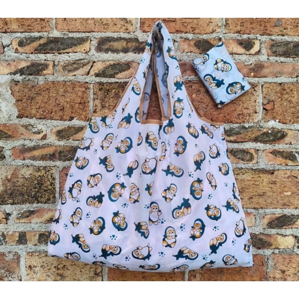 Tote bag kucing lucu shopping bag kucing tas lipat wanita motif kucing lucu tas belanja lipat motif 