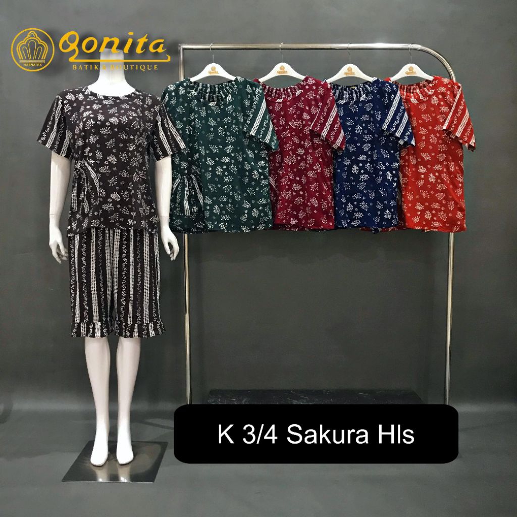 One set / setelan celana k3/4 sakura hls Qonita batik