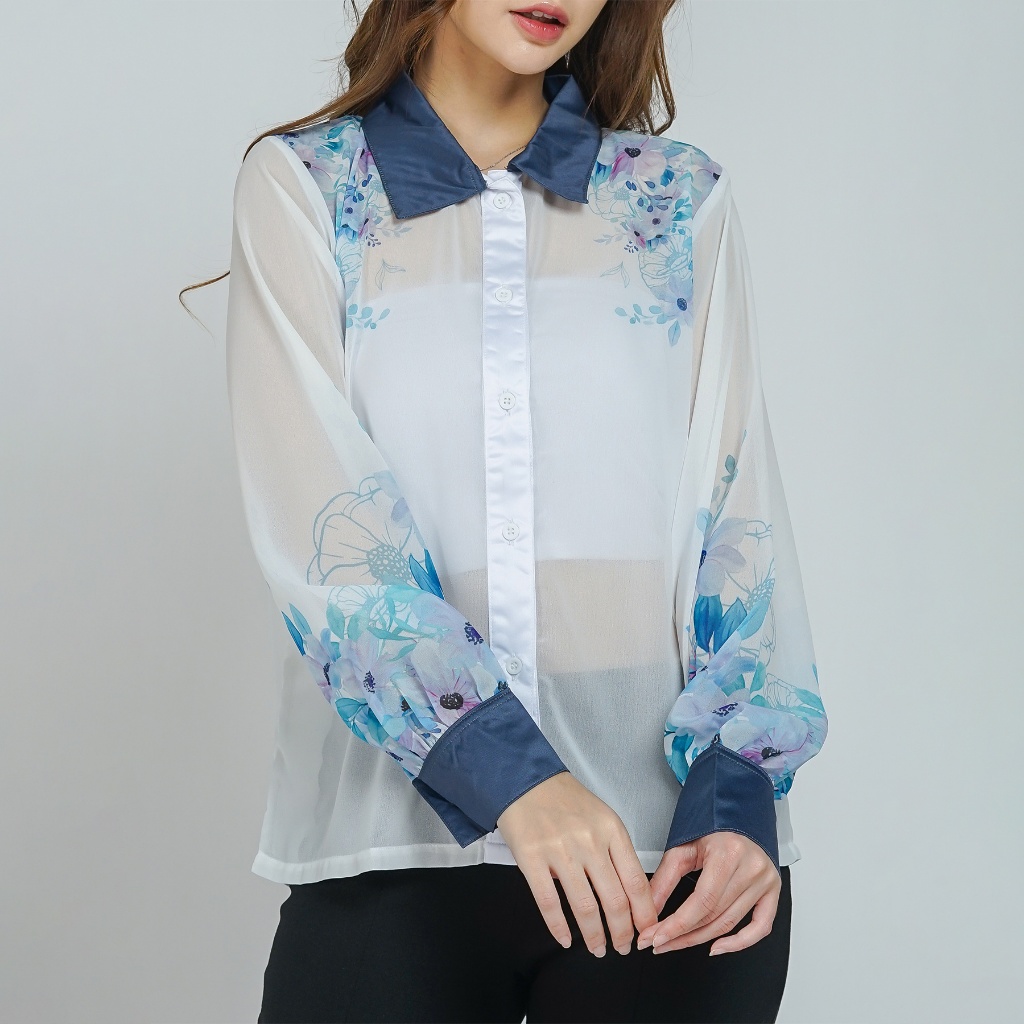 CELETIA Top - Atasan Wanita/Blose wanita/Kemeja Printing/Lengan Panjang/Kemeja Wanita