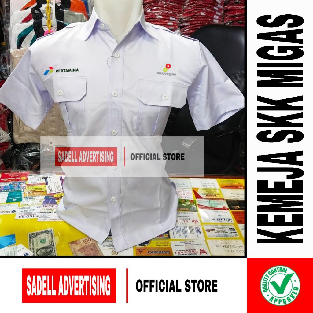 Kemeja SKK MIGAS Seragam Pertamina SKK MIGAS Baju Pertamina SKK Migas Putih PDH Lengan Pendek Pria B