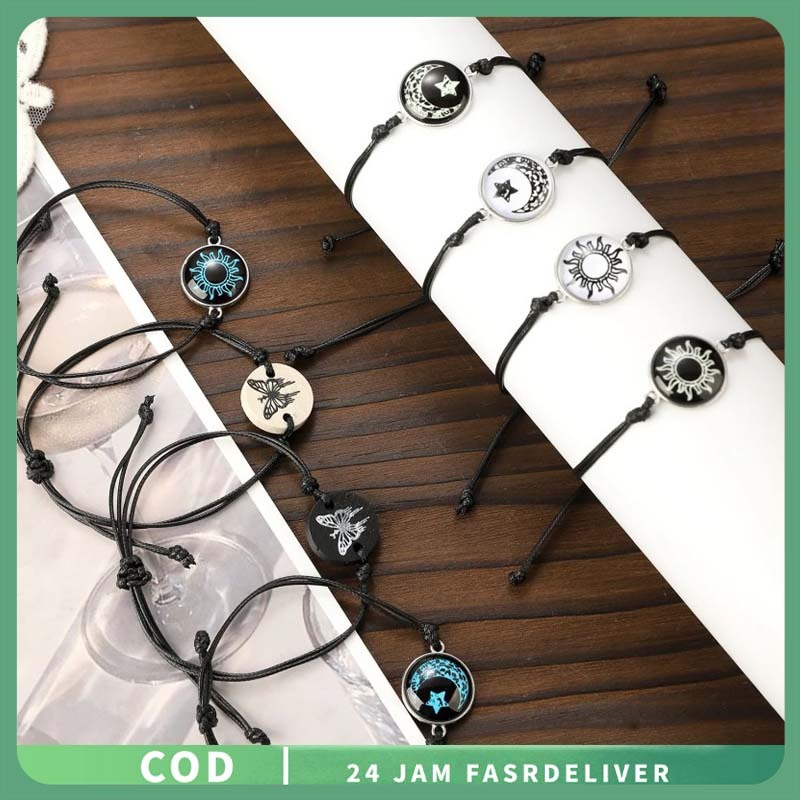 Gelang Couple Matahari Dan Bulan Bercahaya Gelang Couple Bulan Dan Matahari Dapat Disesuaikan Gelang