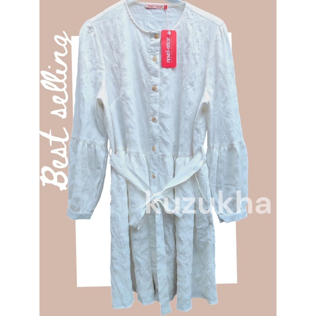 Kuzukha-Tunik putih BW crinkle cantik