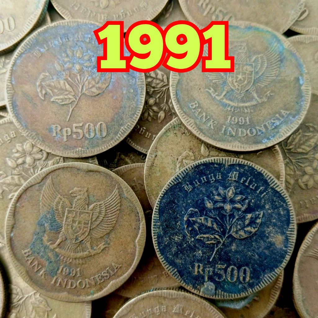 Jelek Asli 500 Rupiah melati tahun 1991 Uang koin kuno logam Indonesia original