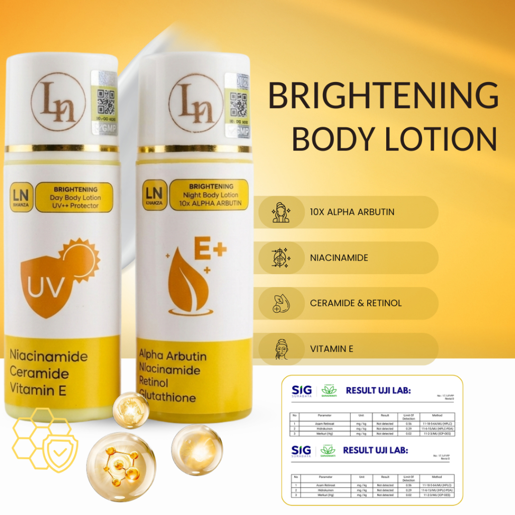 Lotion 10% Alpha Arbutin Paket HB Dosting Siang + Malam 100ml Handbody Whitening BPOM