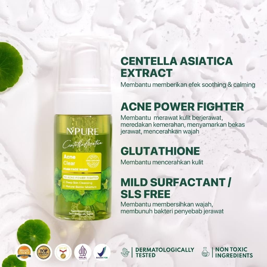 NPURE CENTELLA FACIAL WASH/ ACNE FACIAL WASH / TONER / PAKET ANTI ACNE & MENCERAHKAN WAJAH