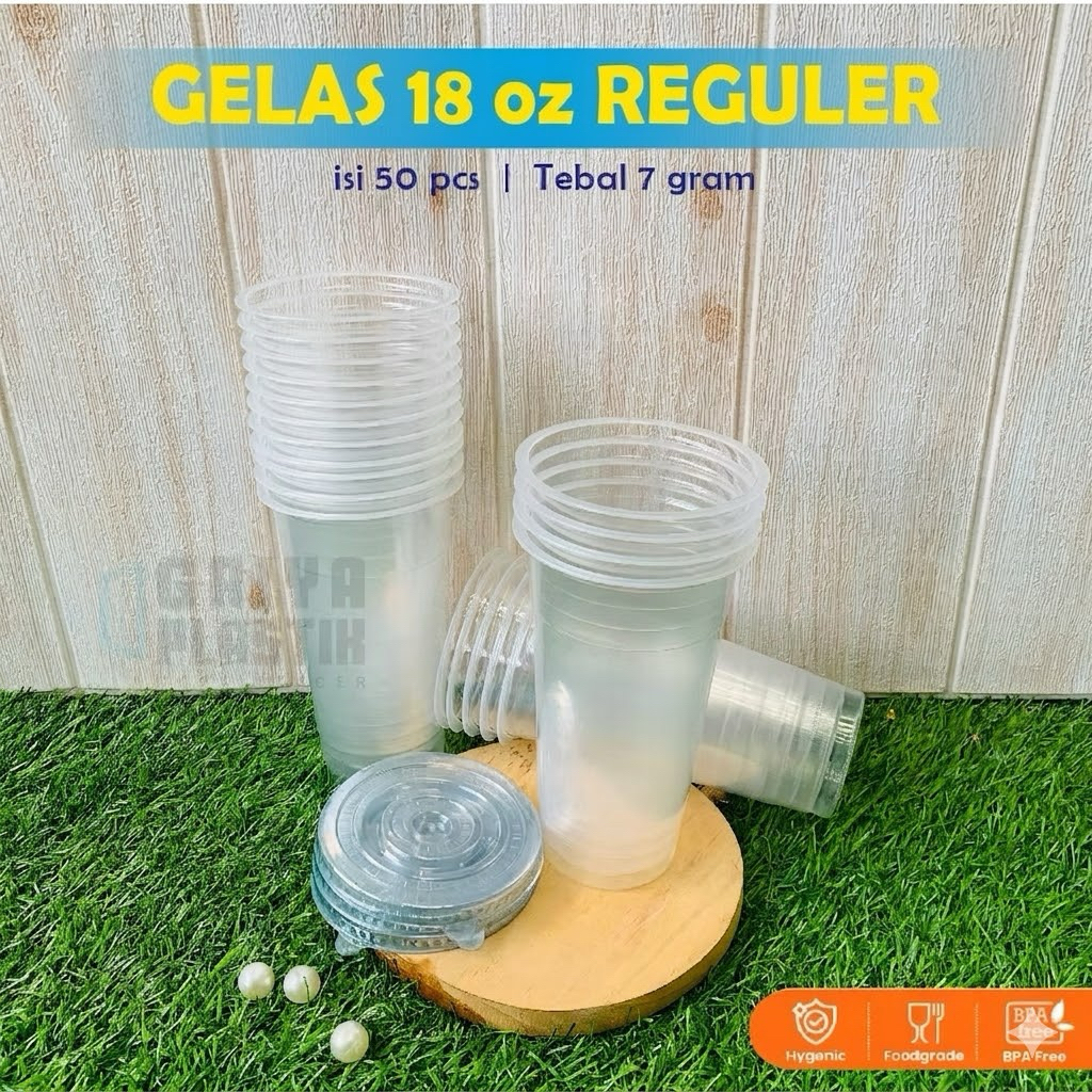 [50 pcs] Gelas Plastik 18 oz Reguler | Gelas Jumbo | Cup 18 oz Reguler