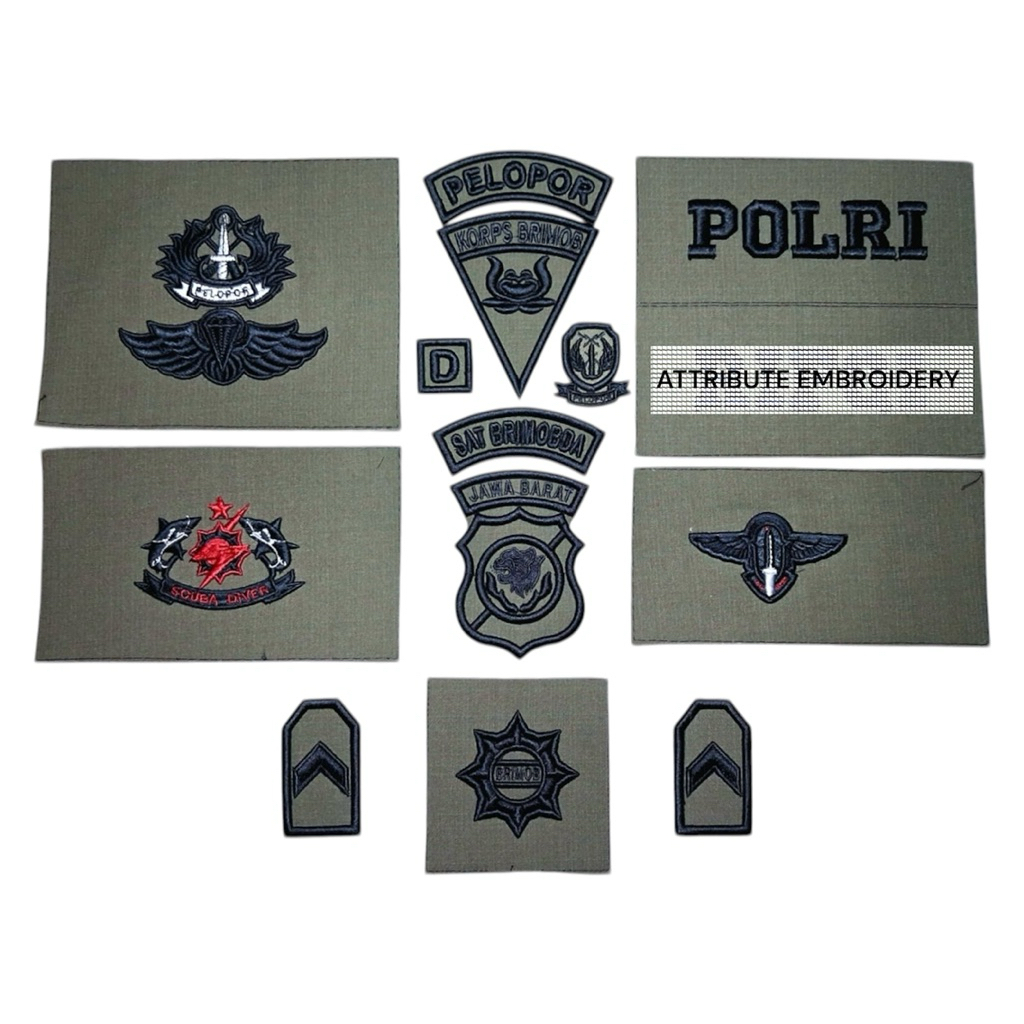 ATRIBUT BRIMOB / PDL HIJAU BRIMOB BORDIR TIMBUL & NON TIMBUL