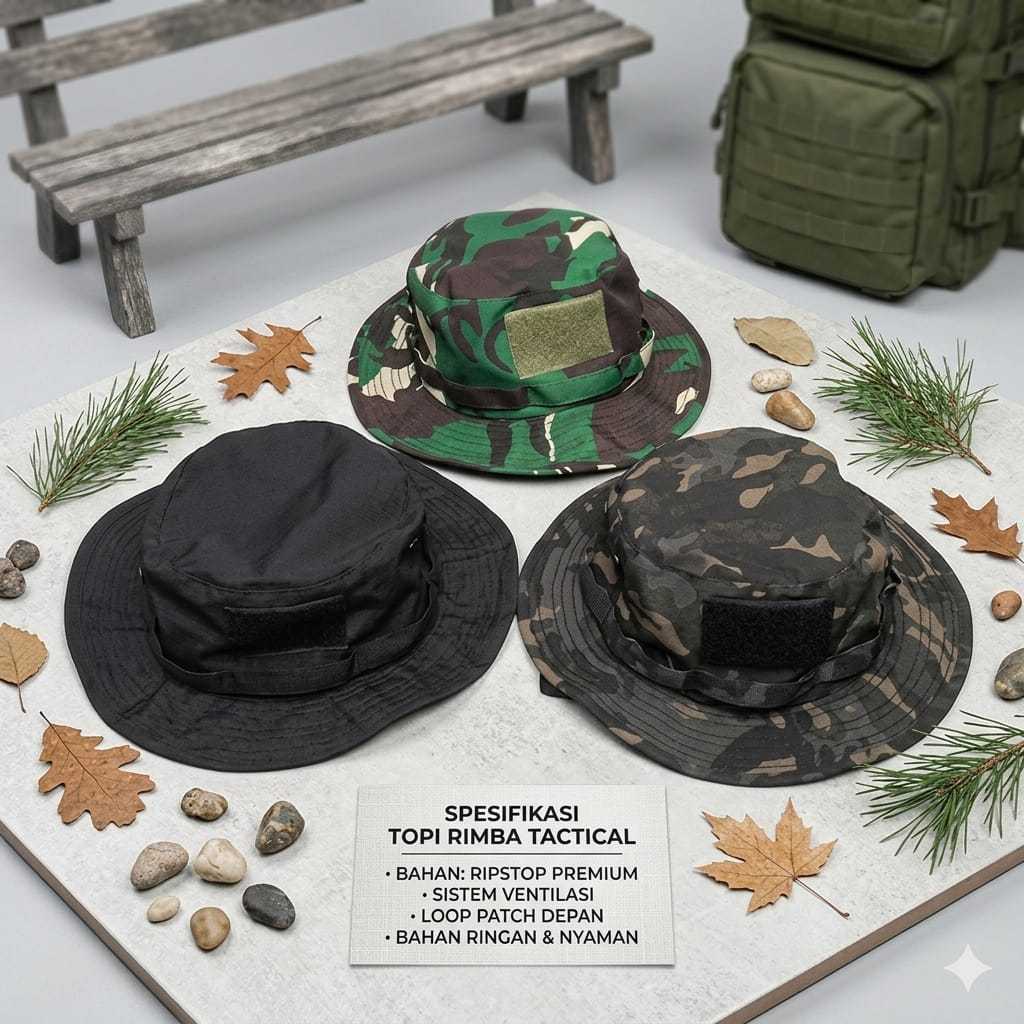 BRAVER - Topi Rimba Tactical Rifstok Velcro Pengatur Ukuran Hitam Loreng Multicam