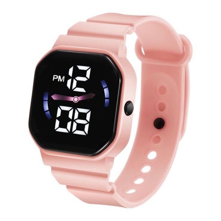 Jam Tangan LED Anak Unisex Kotak Tali Lentur Anti Air Warna-Warni