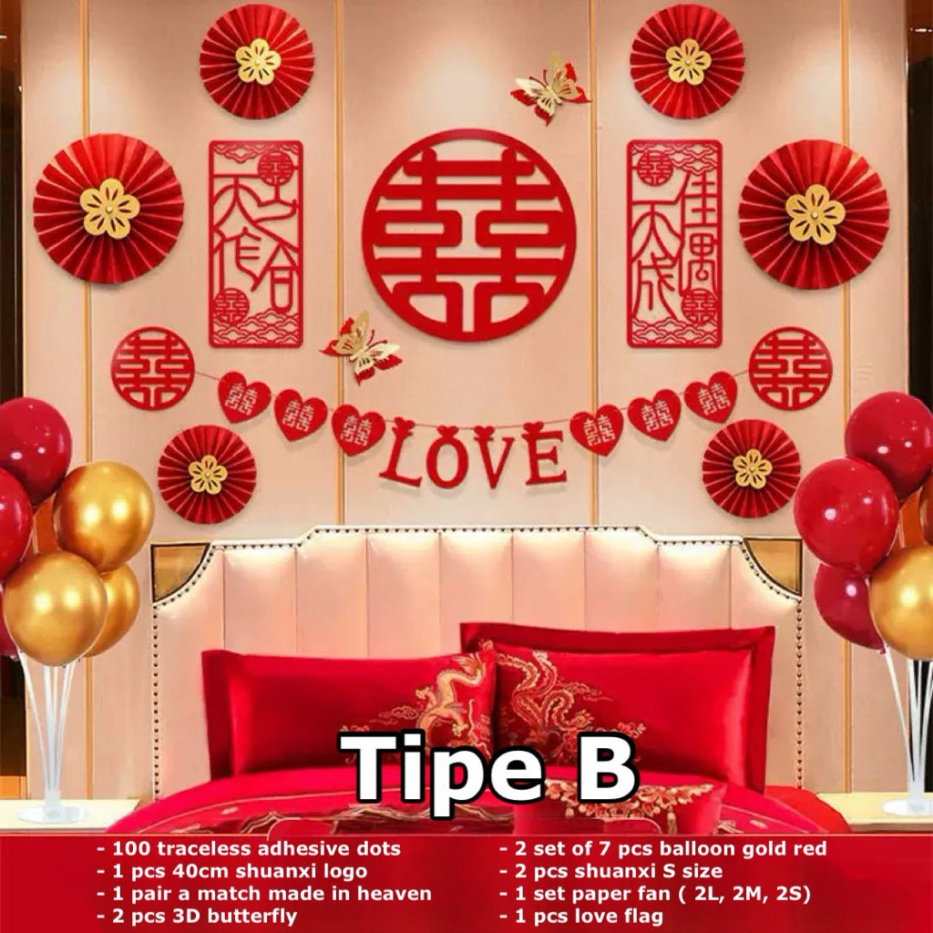 Dekor kamar sangjit backdrop shuangxi/dekor kamar wedding 1 set backdrop