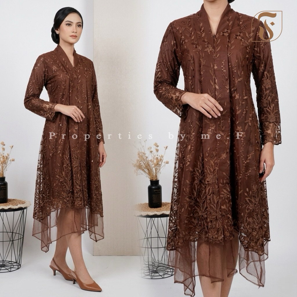 Dheefa - MIDDI DRESS PRICILIA TILLE PEARL BUSUI FRIENDLY / DRESS PESTA / KEBAYA MODERN / ATASAN TUNI