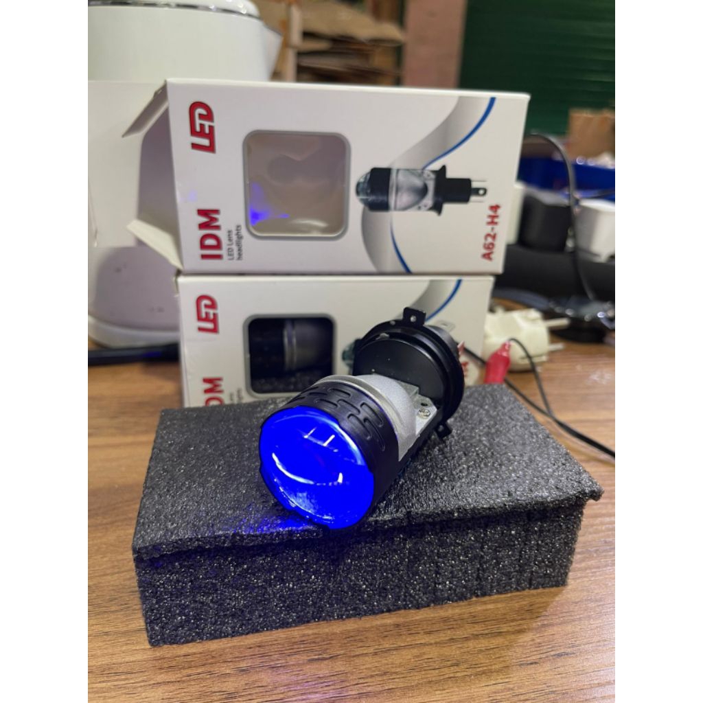 Lampu LED IDM A62 H4 Projector H4 Mini Projector Lens Lensa Motor Mobil Headlamp
