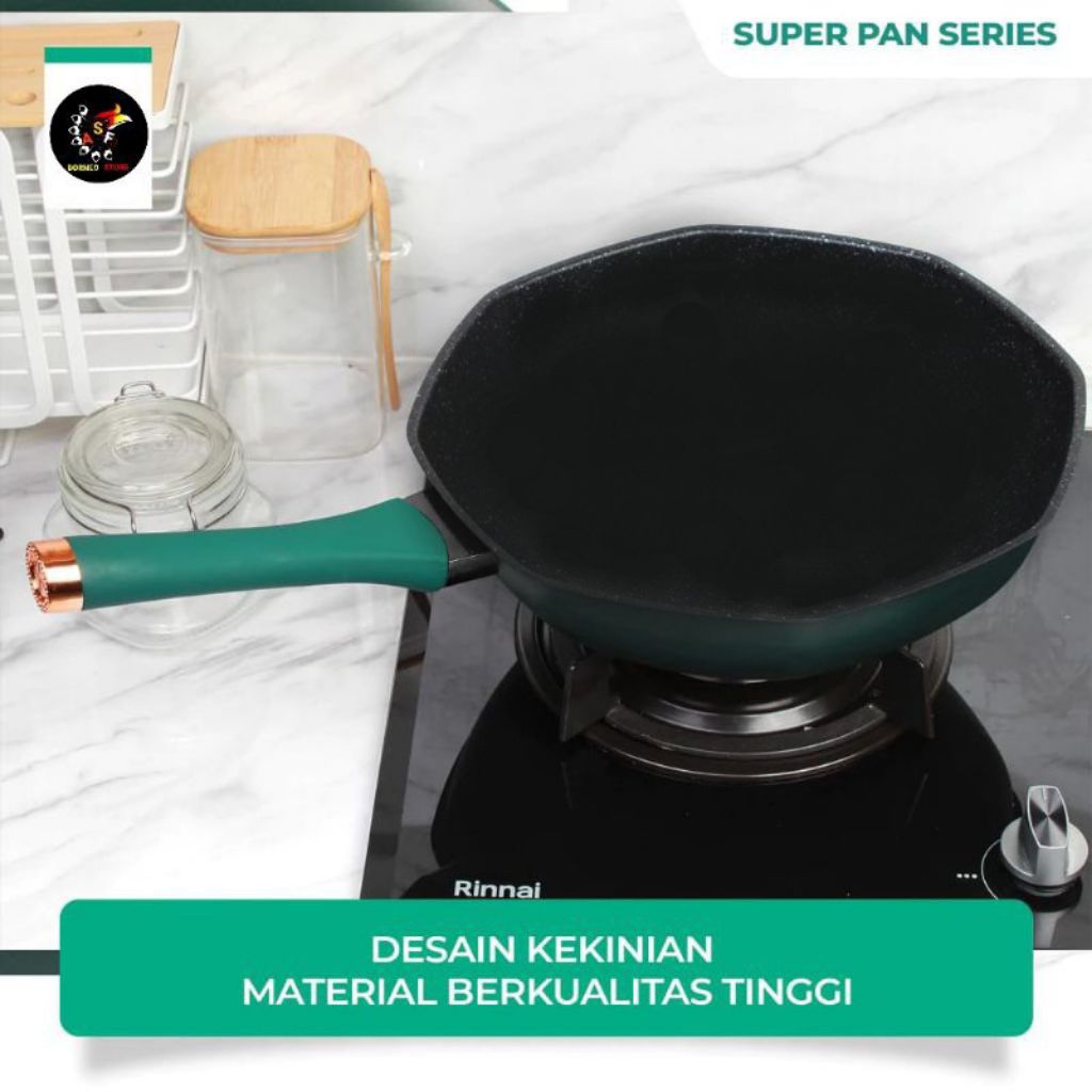 Wajan Batu Medis Hijau Premium Hexagonal Segi 8 Ukuran 32 Cm