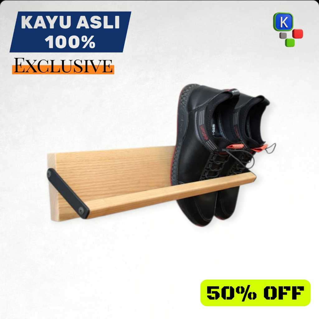 Rak Sepatu Kayu Solid Tempel Dinding – Gantungan Sandal Multifungsi Minimalis Modern