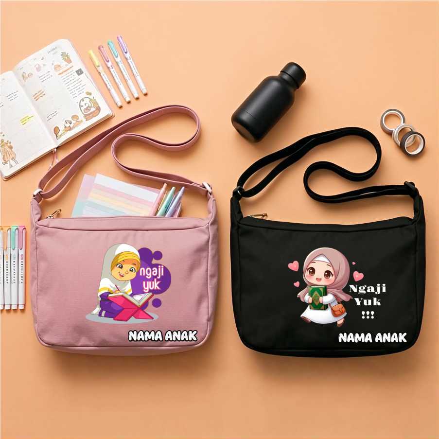 Tas Selempang Anak Perempuan Laki Untuk Ngaji Alquran Iqro ayo ngaji Win