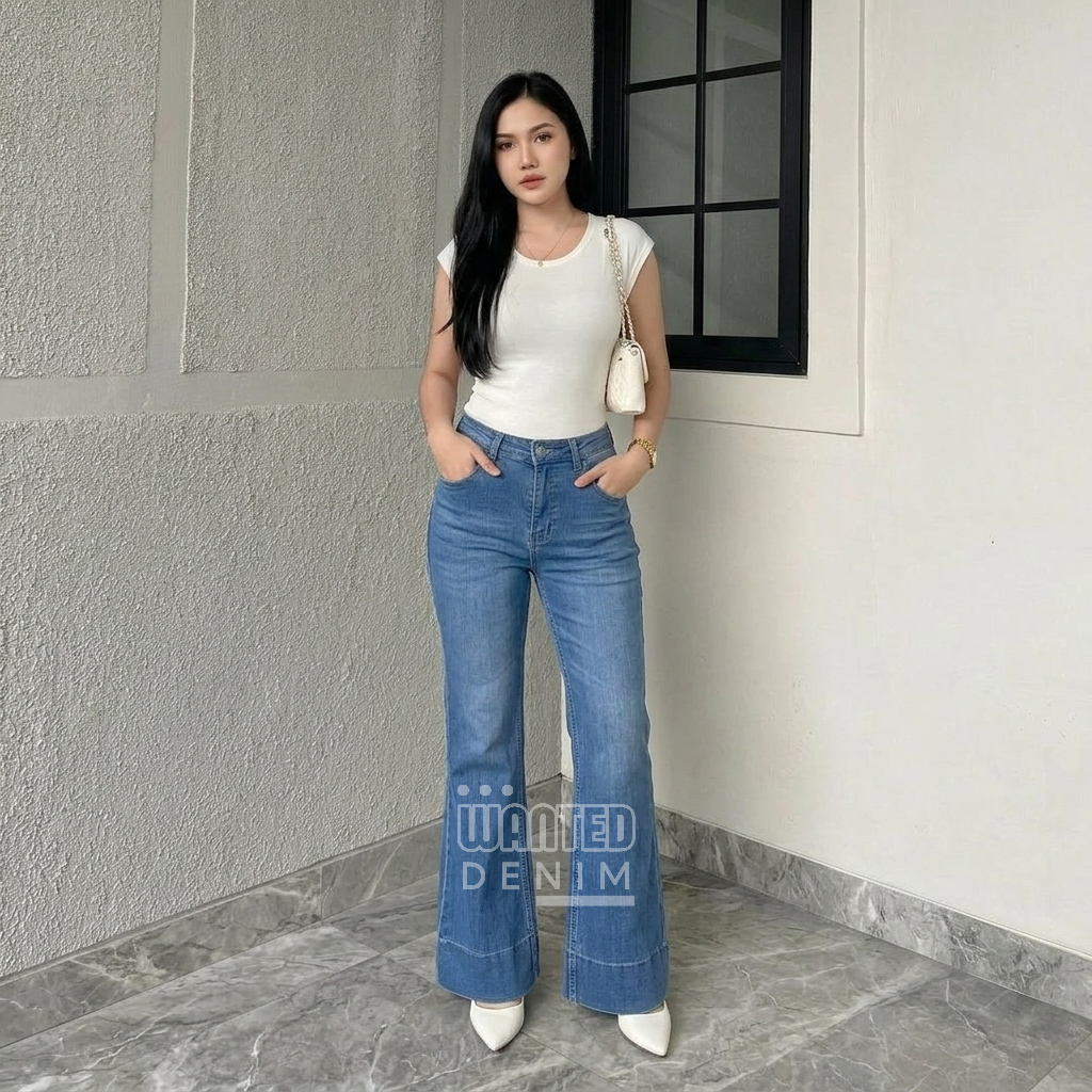Jennie Cutbray Jeans Higwaist Lipat besar Jeans Strech