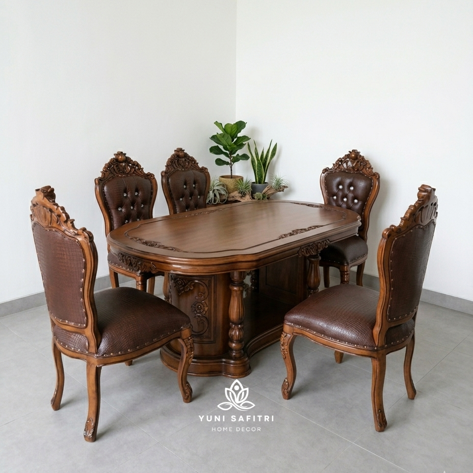 Meja Makan Jati Jepara ( Set Meja Makan Ukir Jepara )