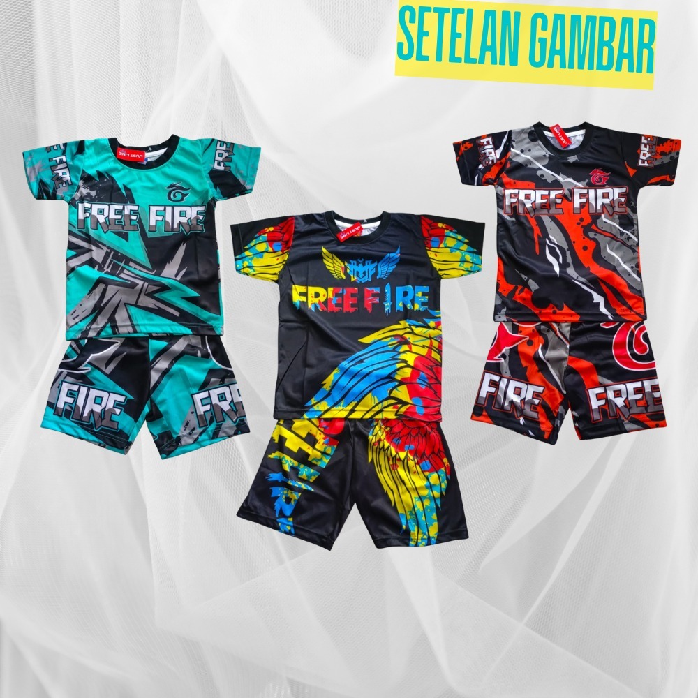 Setelan baju printing anak laki laki/ baju gaming free fire/ baju game free fire anak laki laki
