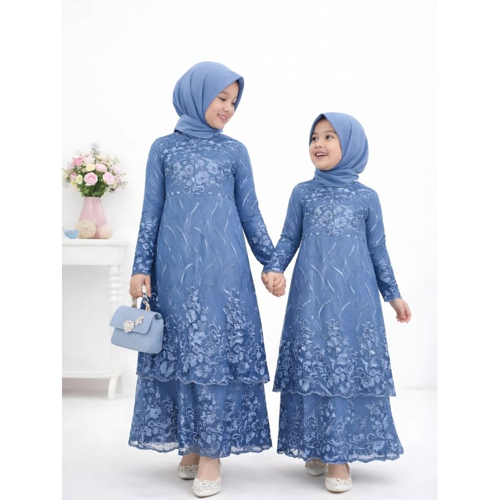 Gamis Anak Brokat Mewah Usia 3-14 Tahun Dress Muslim Anak Perempuan Model Melayu Vriza CL