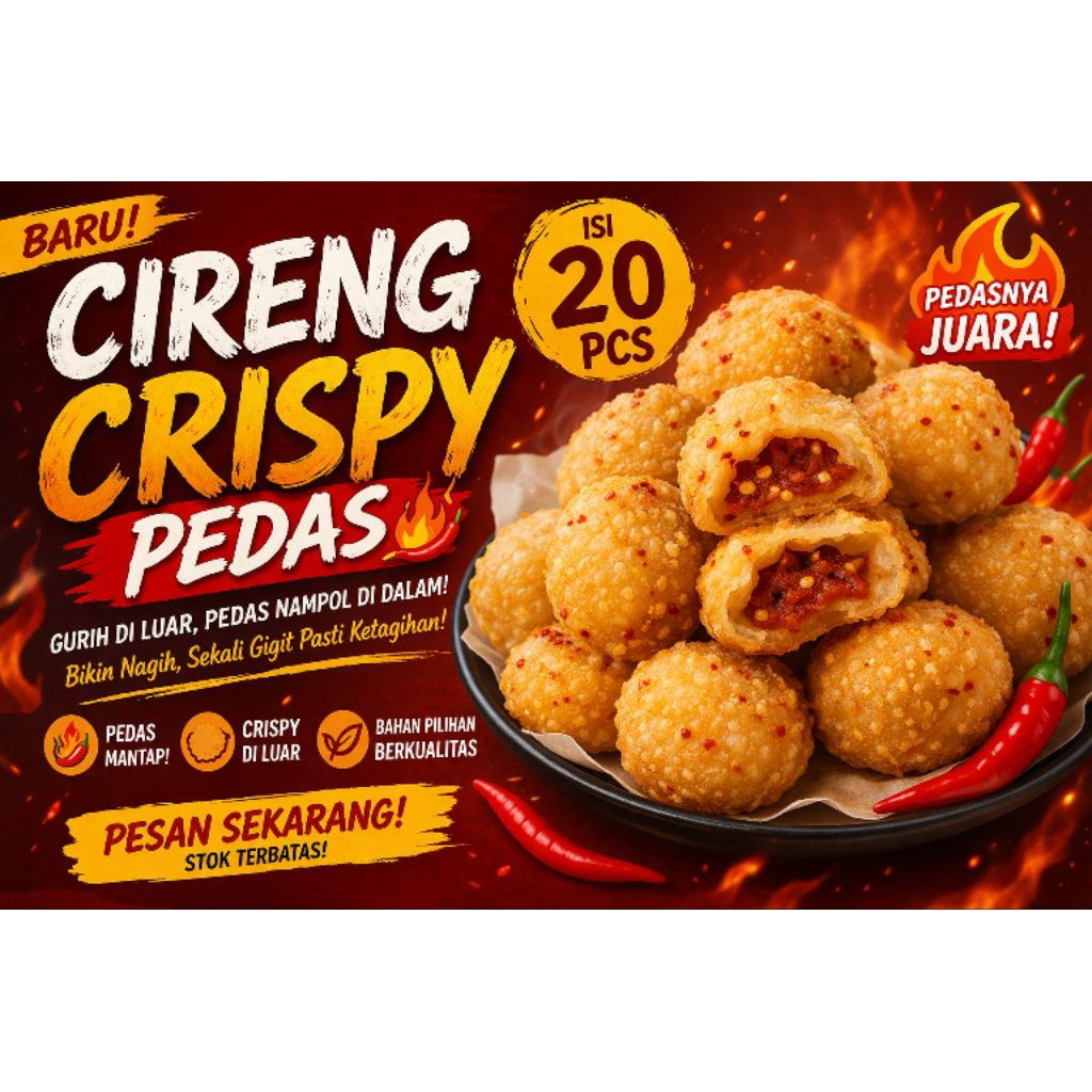 cireng crispy pedas isi 20 pcs sumpah nikmat joss/cireng/pedas/nampol/isi 20pcs