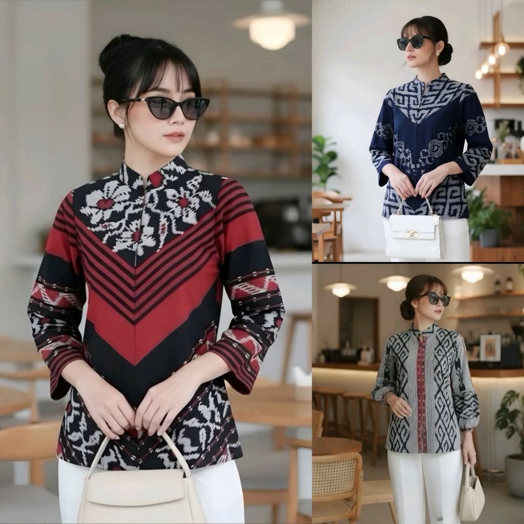 Blouse Tenun Troso, Baju Atasan Blouse Tenun Troso, Baju Blus Kerja Kantor Formal Tenun 110