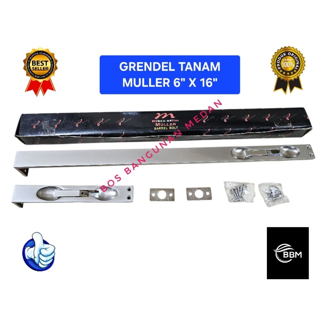 Grendel Tanam MULLER 6" + 16" / Slot Pintu 2 / Grendel Pintu Dua /Flush Bolt
