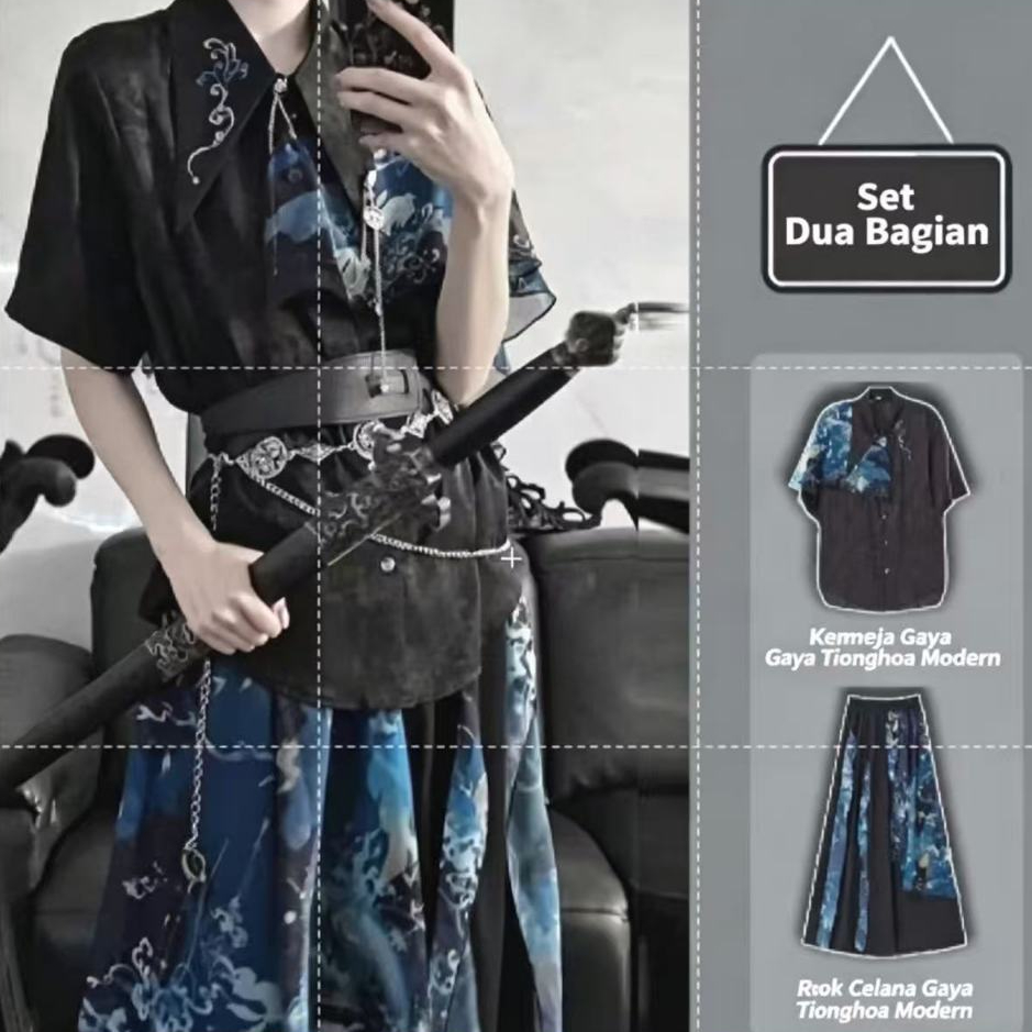 Set Kemeja Hanfu Gaya Nasional Baru untuk Pria dan Wanita