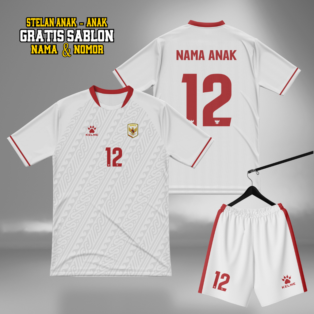 Free Sablon Nama + Nomer Punggung,STELAN jersey Timnas Indonesia Ukuran Anak