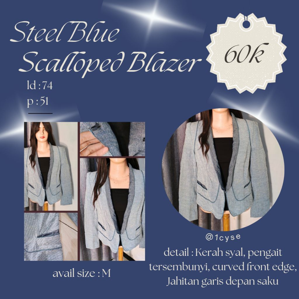 Preloved, Steel Blue Scalloped Blazer.