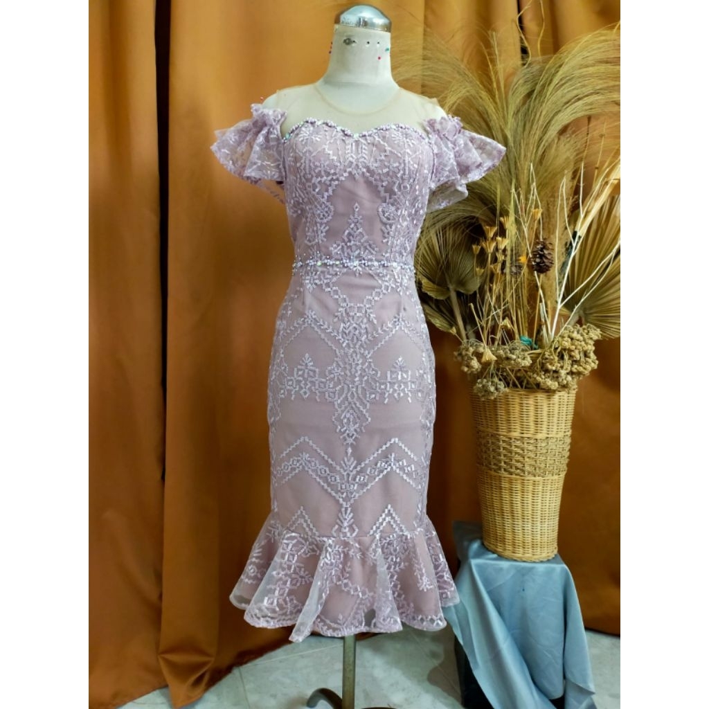 Dress Full Lace Mermaid Lilac Mewah | Gaun Pesta Model Duyung Cantik