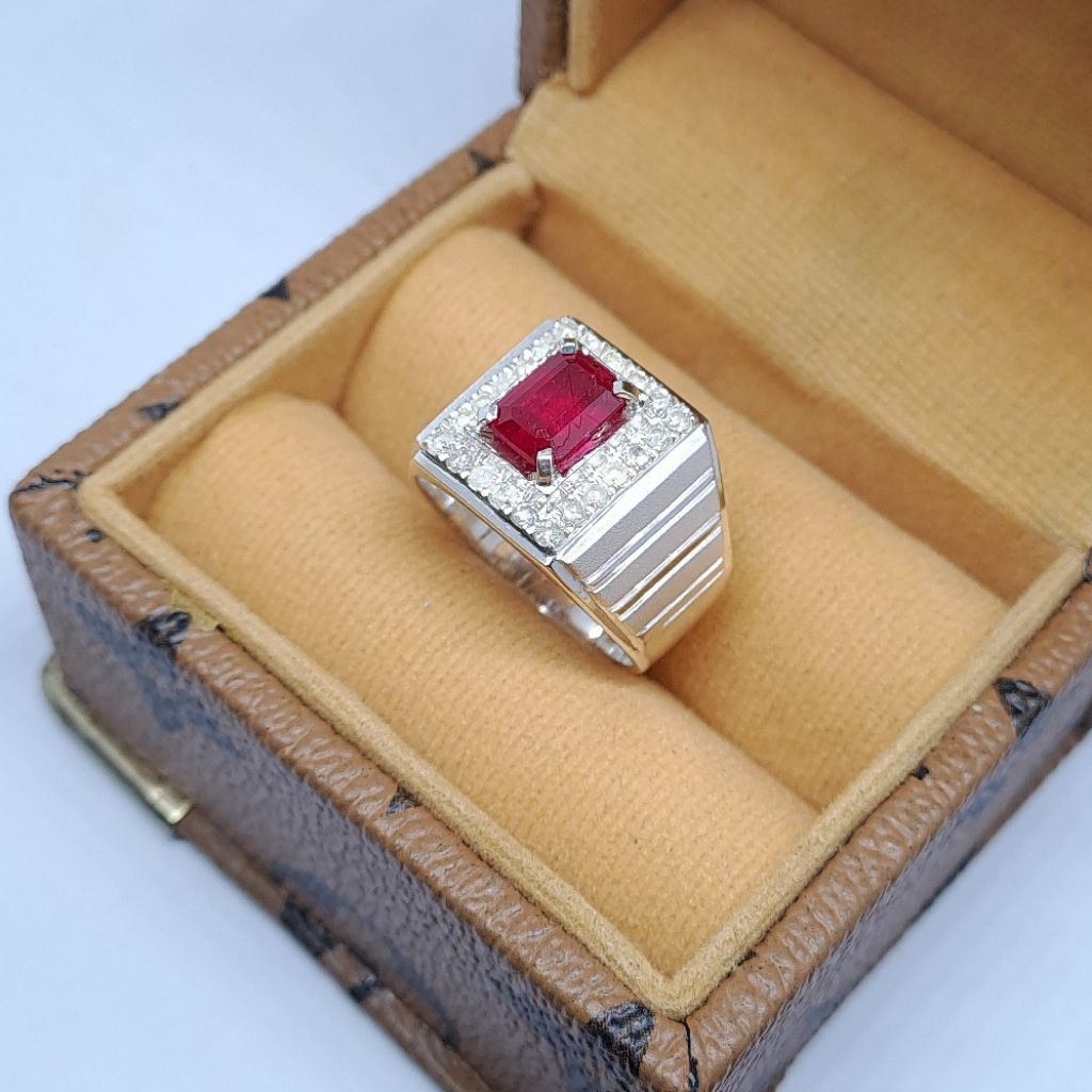 Cincin Silver Pria Berlian Asli Mewah | Batu Ruby