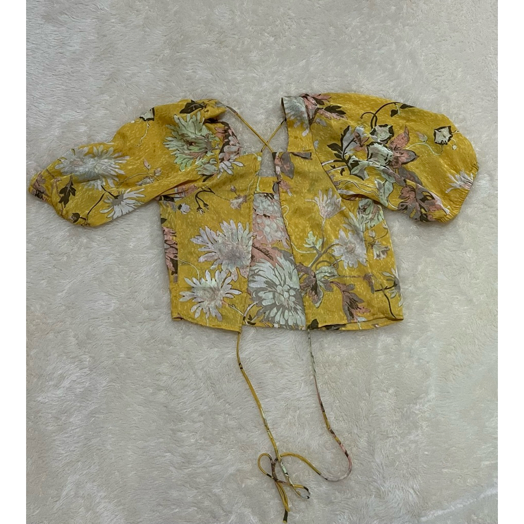 H&M Floral Tie-Back Crop Top (Yellow)