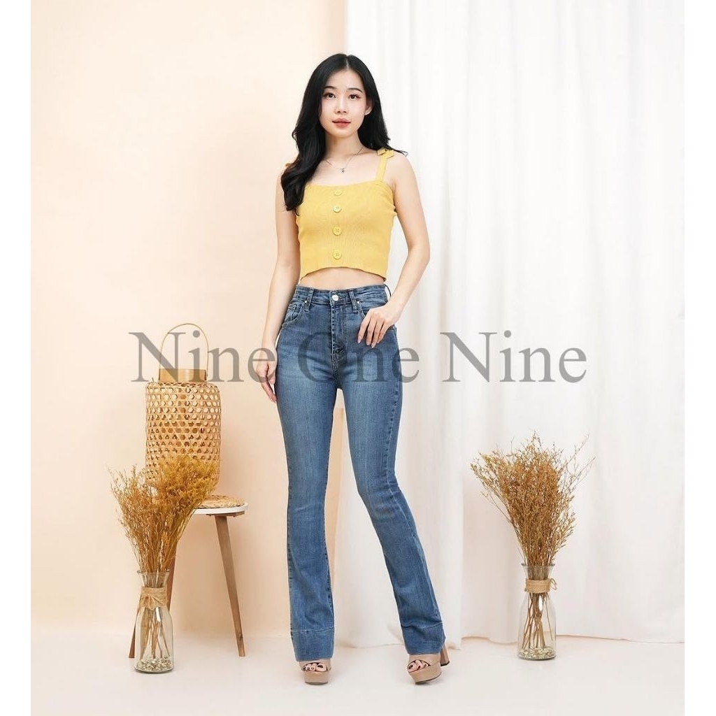 Celana Cutbray Hw Dark Blue bahan Jeans Melar Nine One Jeans