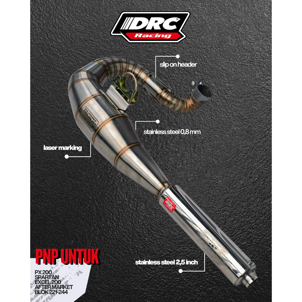 Knalpot Vespa Spartan/Px200/Excel Buang Kiri Khusus Stainless
