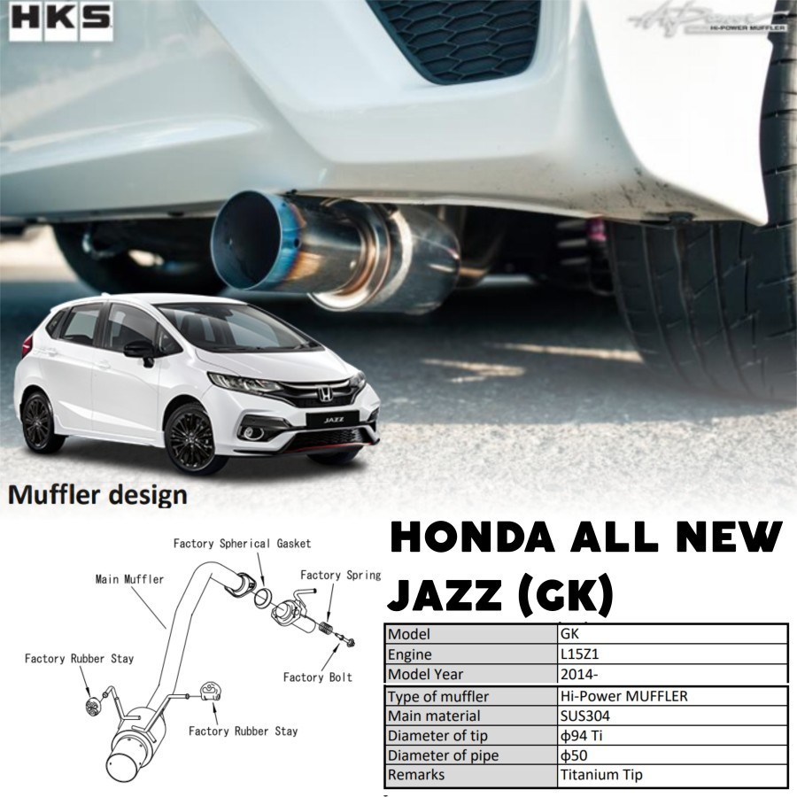 Aksesoris Muffler Knalpot HKS Hi Power Ti Honda Jazz GK GK5 15+
