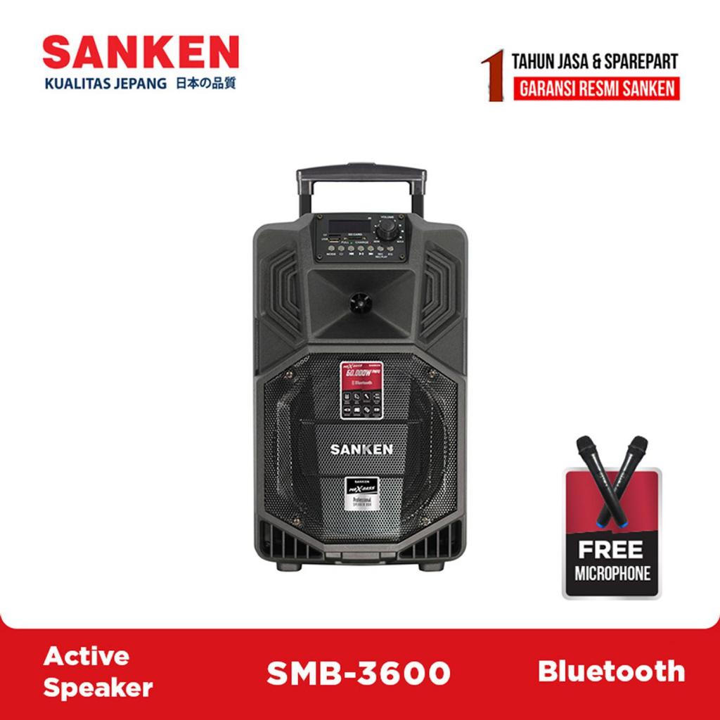 Sanken SMB-3600 Speaker Aktif Portable 8 Inch + 2 Mic Wireless Karaoke Bluetooth