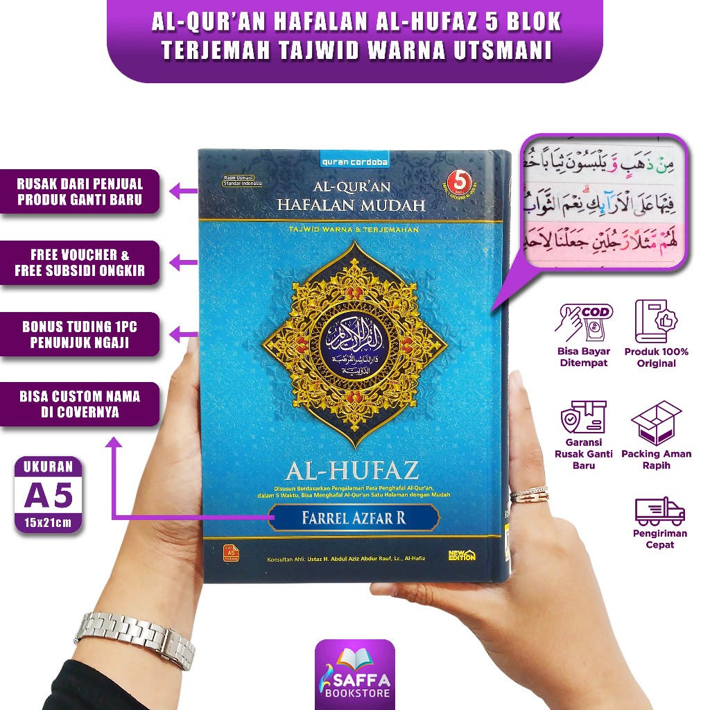 Alquran Al Hufaz A5 Al Quran Hafalan Terjemah Tajwid Warna Warni Qur an Cordoba Custom Nama