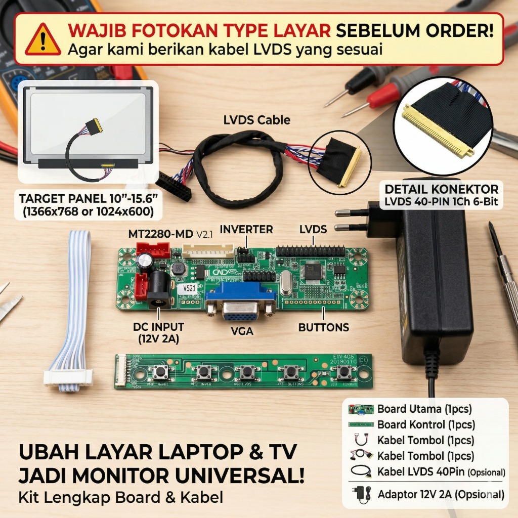 Paket Panel Laptop - Universal Controller Board mainboard LCD/LED Monitor MT-561 - LVDS 40pin