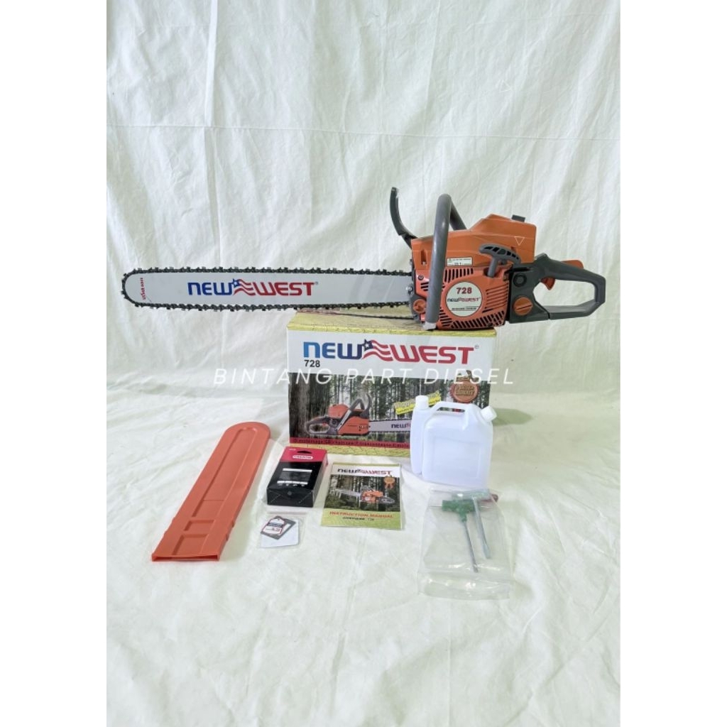 Chainsaw Gergaji Mesin NewWest 728 Bar 26 inch komplit Mesin + Bar + Rantai + ToolKit New West Origi