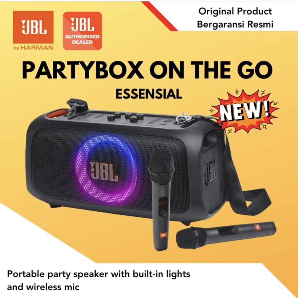 JBL PartyBox On The Go Essential with JBL Two Microphone Wireless / Portable Party Speaker
