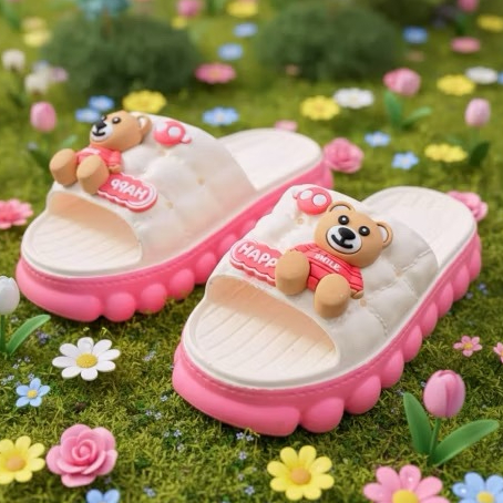 SoftShoes SANDAL Happy Bear Sandal Wanita Dewasa Sandal Selop Lucu Tebal Lembut Alas Bantal Awan