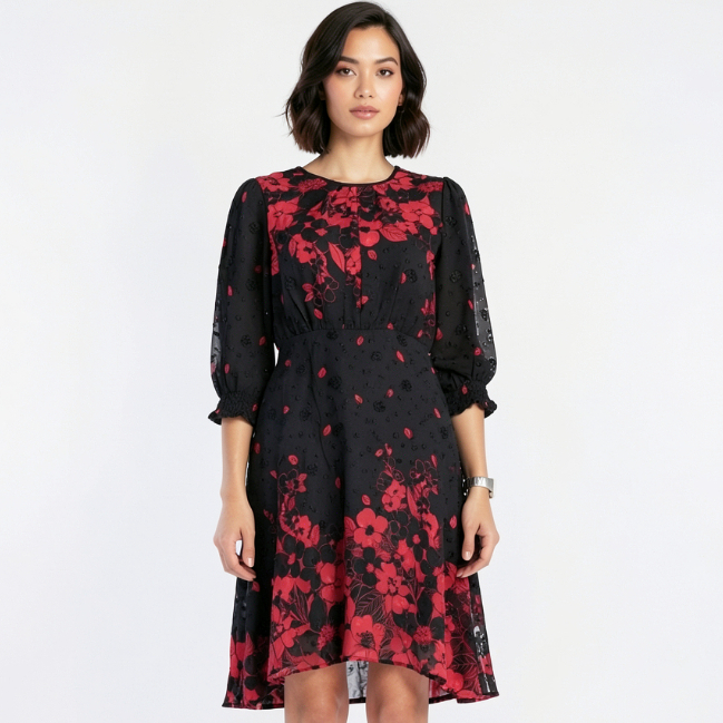 Eprise Dress Lengan Pendek BLACK FP626B | Dress Terusan Wanita Casual