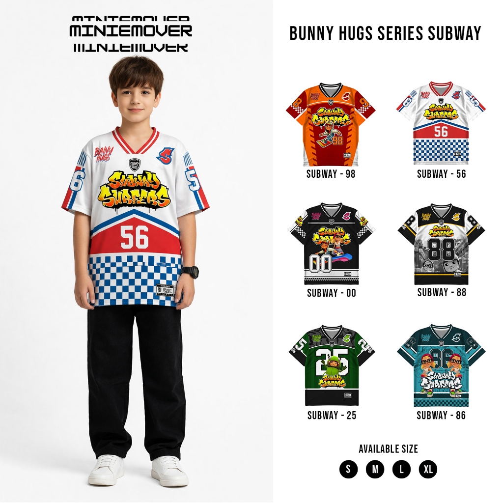 MINIMOVERS Jersey Anak Subway Surfers Casual Vintage Rugby NFL Bahan Dryfit Brazil Milano Streetwear