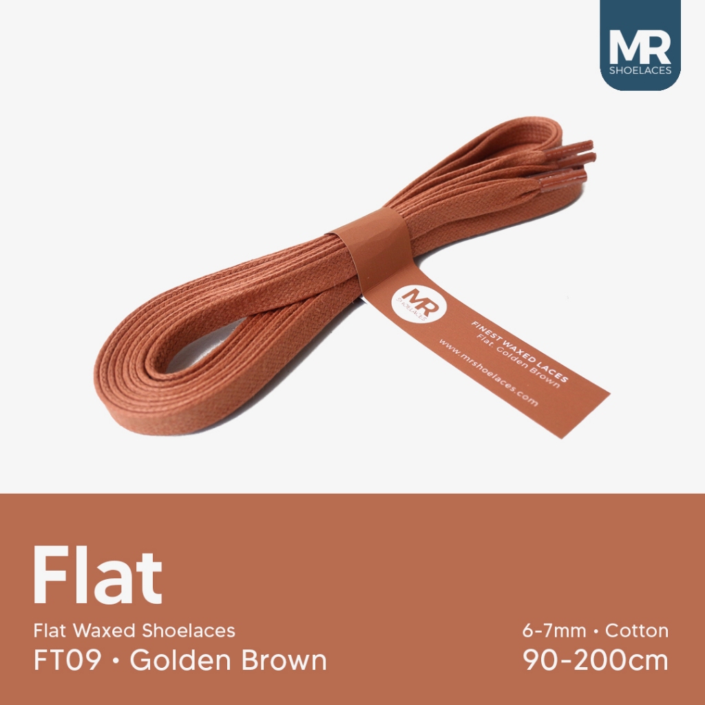 MR Shoelaces FT09 Golden Brown (Coklat Keemasan) - Tali Sepatu Lilin Gepeng (Flat) 6-7mm 80cm 90cm 1