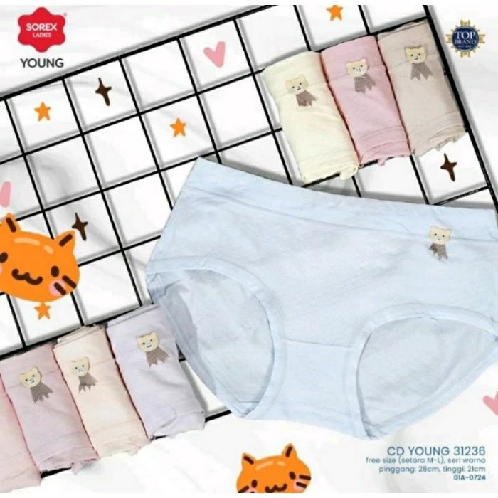 ( 3 Pcs) Sorex Celana Dalam Wanita / CD Remaja Sorex Young / CD Wanita Sorex 31236 Freesize