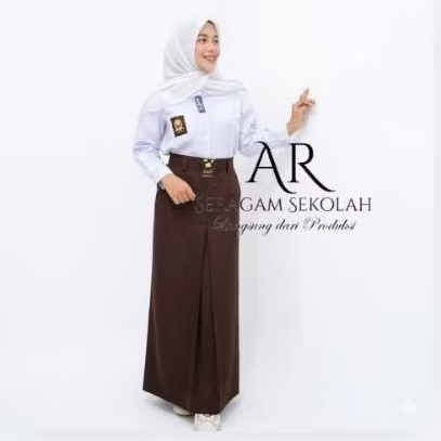Rok Span Belah Satu SMP SMA SMK MA Mondok Pramuka Cokelat Bahan Twist Halus Jatuh Panjang Tanpa Kare