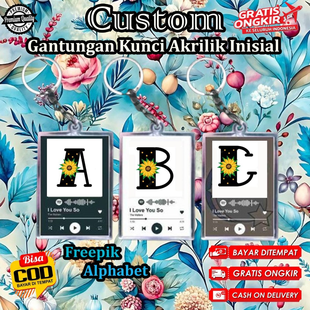 Satu Hari Kirim - Custom Initial Keychain High Quality MOTIF FREEPIK ALPHABET